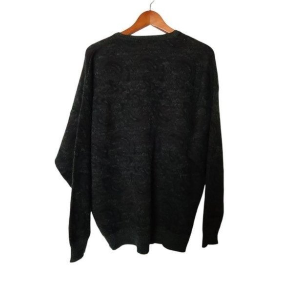 Vintage Cedrics Sweater Wool Blend XL Paisley Gray Green Mens V-Neck - Picture 7 of 8